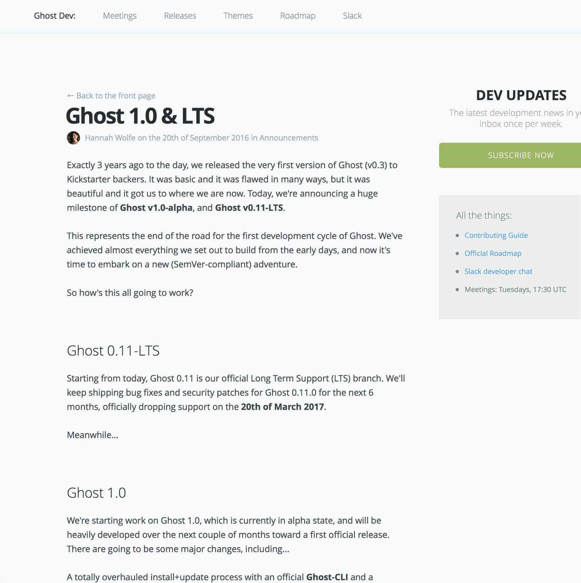Ghost0.11 LSTそしてGhost1.0へ