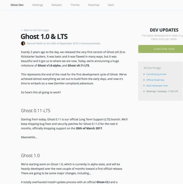Ghost0.11 LSTそしてGhost1.0へ